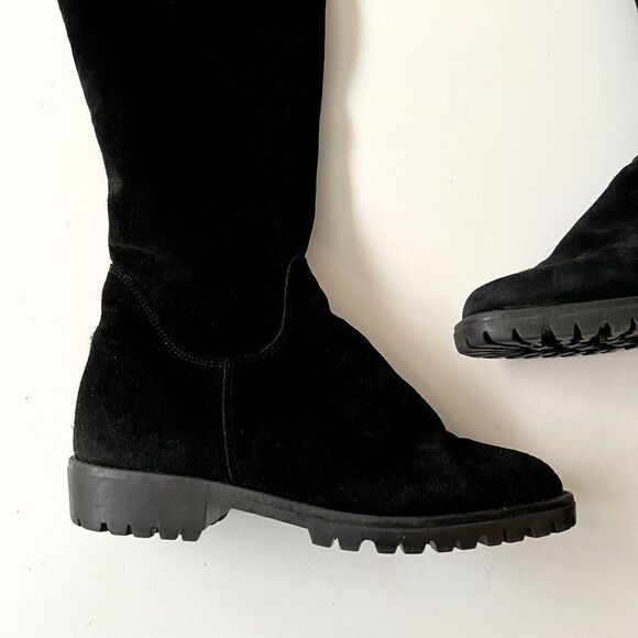 Vintage Aquatalia Made in Italy Black Suede Over The Knee Boots Square Toe Sz 7 - Picture 5 of 8
